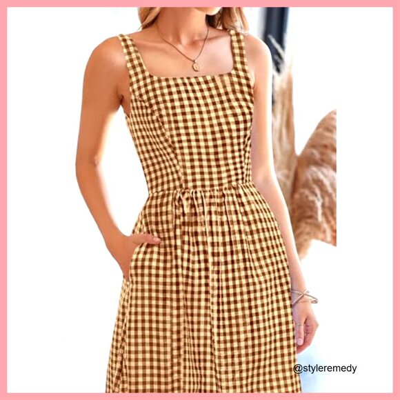 Summer Maxi Dress Spaghetti Strap Square Neck A-Line Pockets Casual Beach - Picture 5 of 7